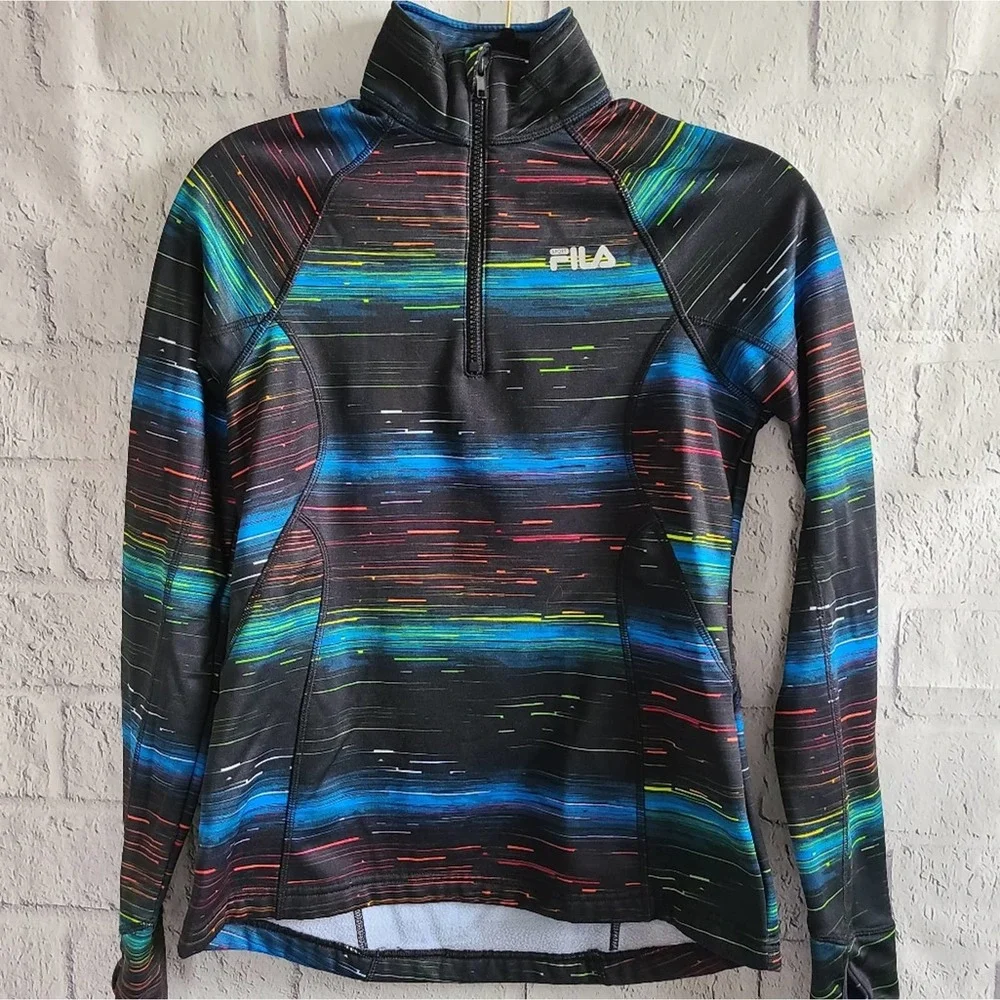 Fila Sport‎ Running Cropped Pullover Half Zip Rainbow Jacket SZ XS